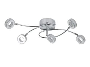 Miniaturka 2 - Plafon Dorida chrom pięć okrągłych reflektorów LED na falistych ramionach