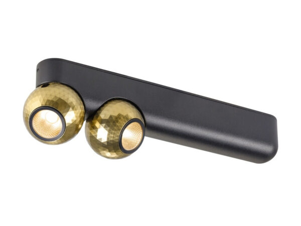 Plafon Dysko z dwoma złotymi reflektorami i czarną podstawą