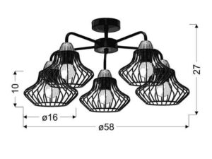 Miniaturka 1 - Rysunek wymiarowy plafonu Emotira – średnica 58 cm i wysokość 27 cm