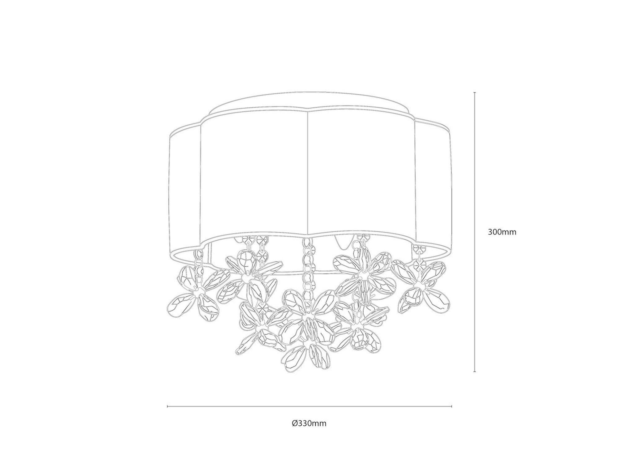 Rysunek wymiarowy plafonu Faleso średnica 33 cm i wysokość 30 cm
