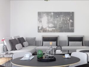 Miniaturka 2 - Plafon Fenisona nikiel chrom w jasnym salonie – drugie ujęcie