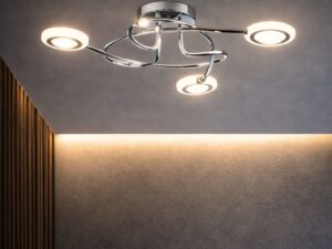 Miniaturka 2 - Plafon Isiria z trzema świecącymi lampami LED na chromowanych ramionach