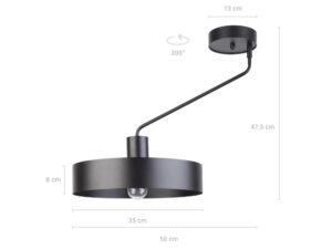 Miniaturka 3 - Rysunek wymiarowy plafonu Jumbo 1 w kolorze czarnym ze schematem i wymiarami