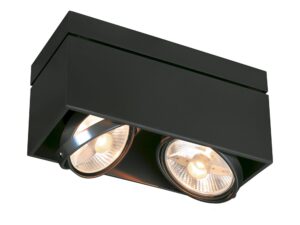 Miniaturka 5 - Czarny plafon natynkowy Kardamod z dwoma regulowanymi reflektorami na białym tle