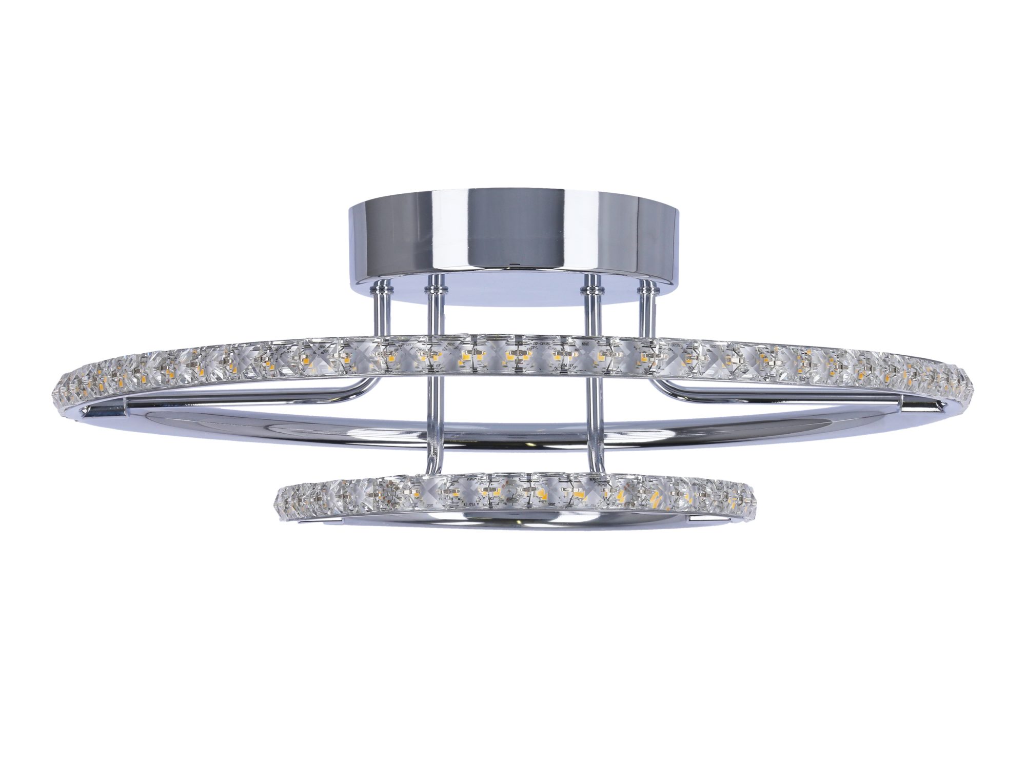 Plafon LED Elvodira 40 cm w chromie z dwoma pierścieniami i kryształkami