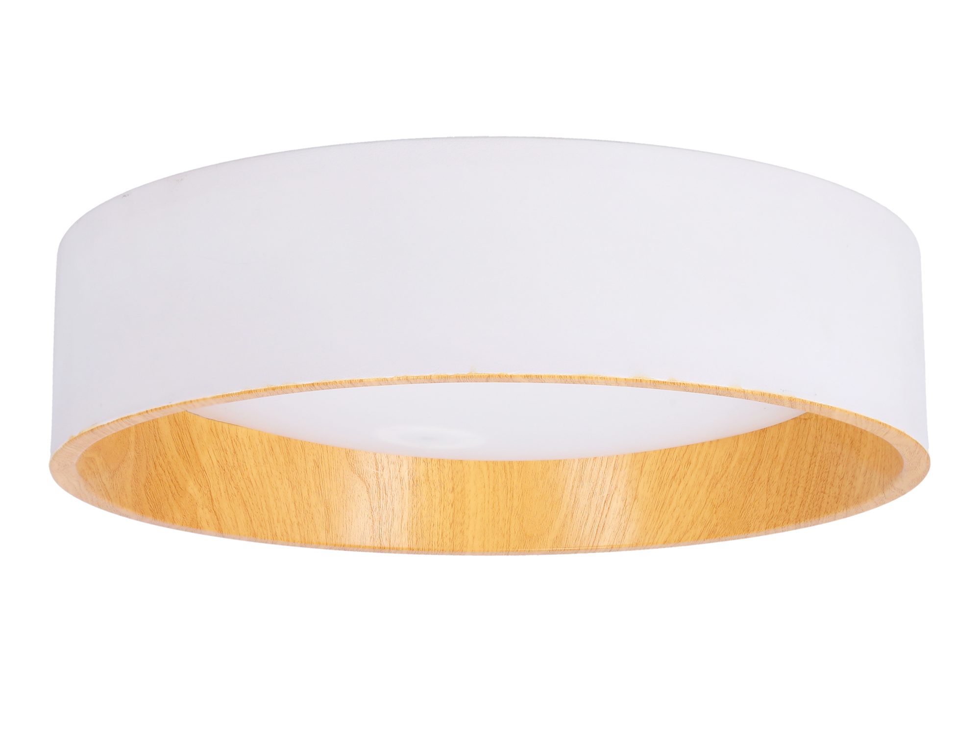 Biały plafon LED Fenaso 40 cm z obrzeżem w kolorze jasnego drewna
