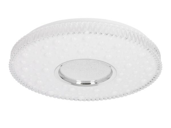 Plafon LED Gilosona biały z chromowym środkiem na białym tle