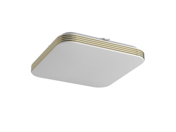 Plafon LED Ilinira 11 W 26 cm, biały ze złotymi liniami, widok całej oprawy na białym tle