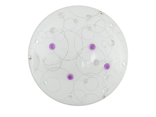 Plafon LED Kaladino 30 cm z fioletowymi kryształkami na okrągłym szklanym kloszu