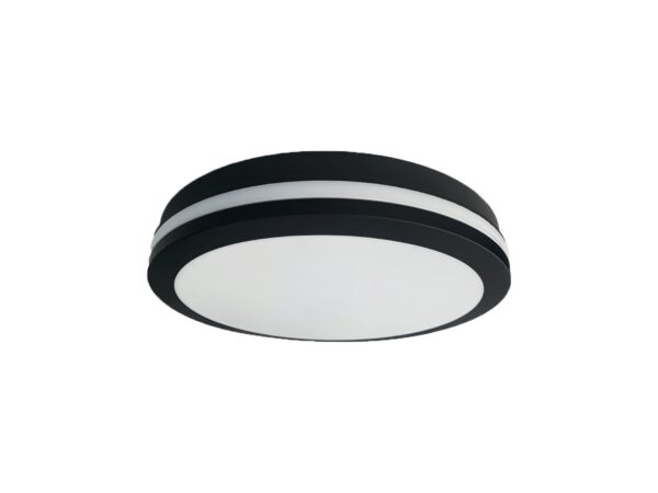 Czarny plafon LED Laveleta 12 W o średnicy 18 cm na białym tle