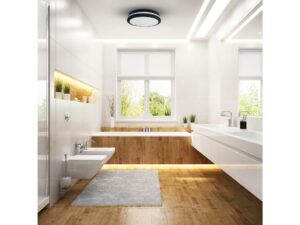 Miniaturka 3 - Czarny plafon Laveleta w łazience z jasną ceramiką i wanną