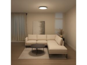 Miniaturka 4 - Plafon LED 18 W z czarną ramką w jasnym salonie