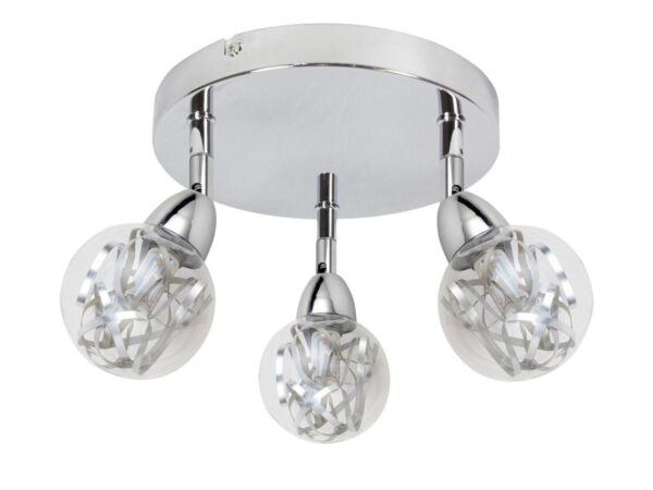 Plafon LED Telesela z trzema regulowanymi kloszami przezroczystymi w chromie