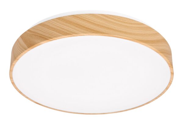 Plafon LED Velidino 38 cm biały z obręczą w dekorze drewna