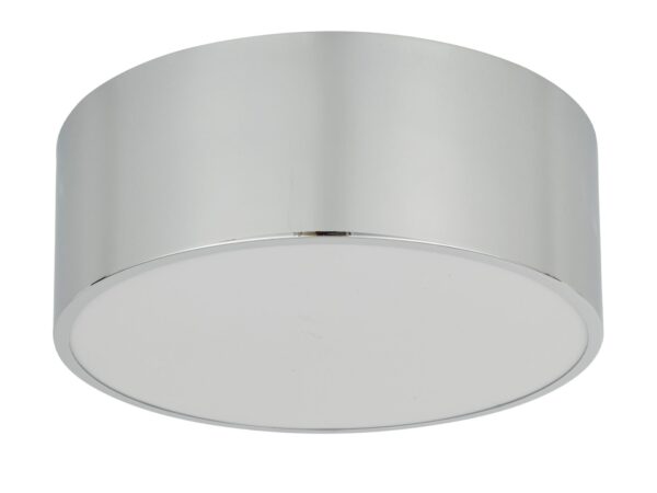Chromowany plafon Livo S 30 cm IP54 na białym tle