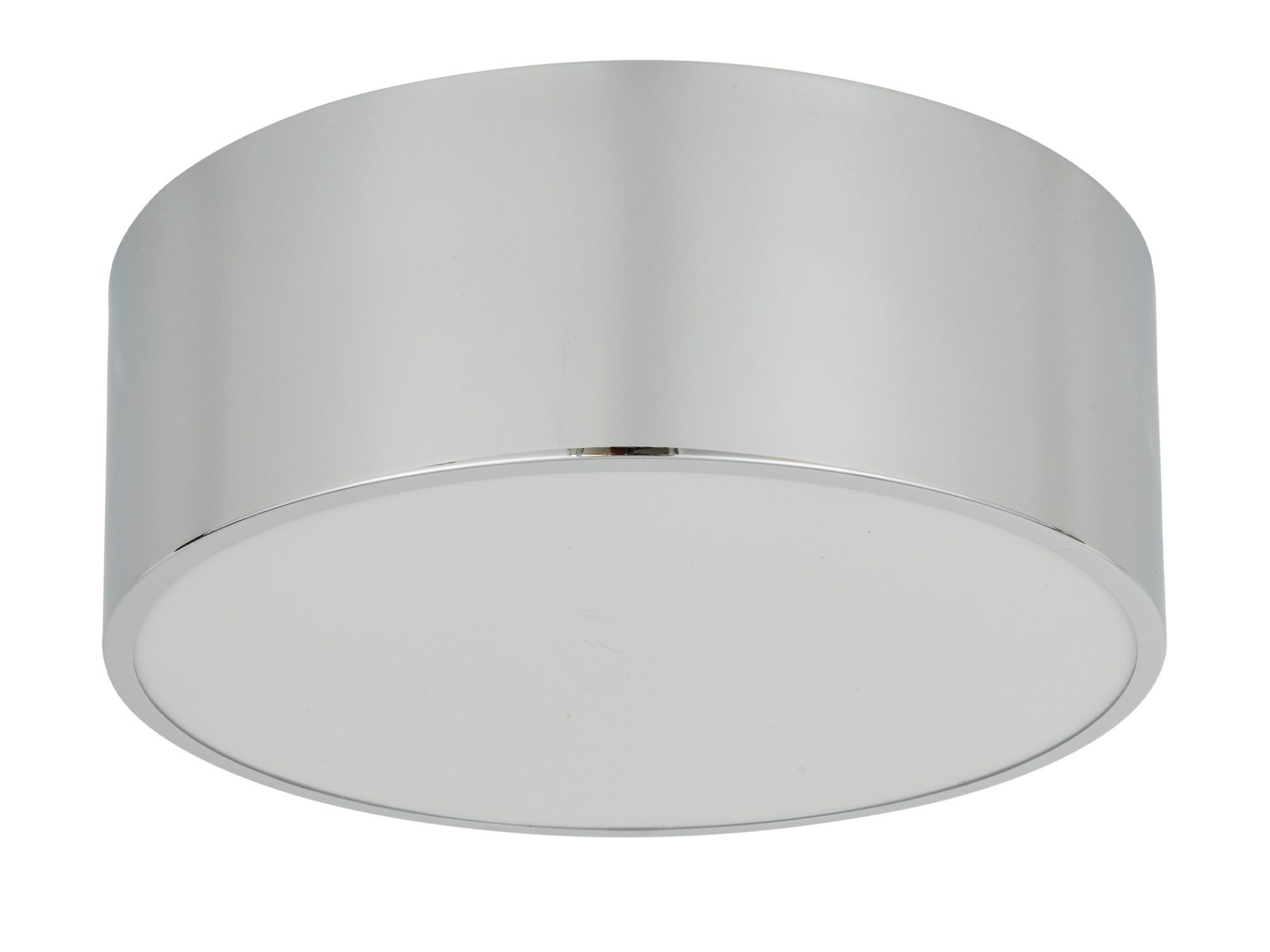 Chromowany plafon Livo S 30 cm IP54 na białym tle