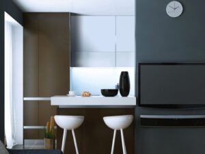 Miniaturka 2 - Plafon Lumirino biały LED 26 cm w aranżacji kuchni połączonej z salonem
