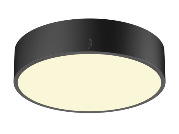 Czarny plafon Medo Pro LED 28 cm, pełna oprawa na białym tle