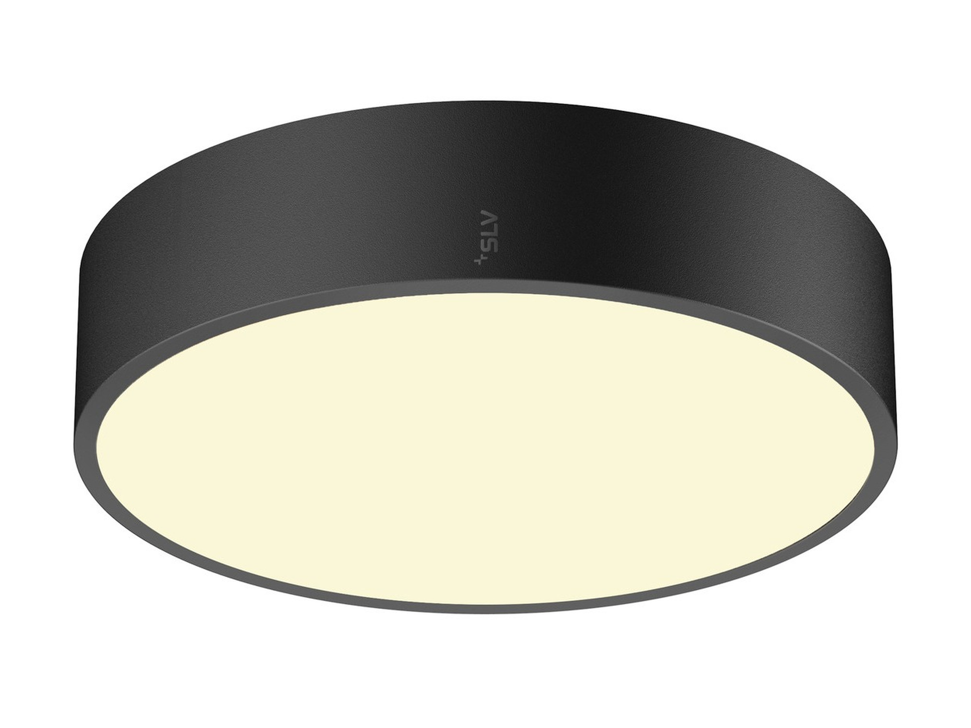 Czarny plafon Medo Pro LED 28 cm, pełna oprawa na białym tle