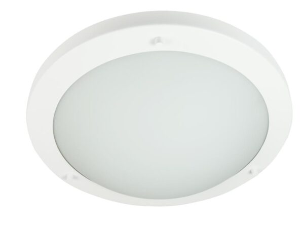 Plafon Olomano biały LED IP44 z okrągłym szklanym kloszem na białym tle