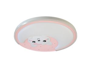 Miniaturka 4 - Plafon dziecięcy Olovela różowy LED 34 W z motywem kotka, widok całej oprawy na białym tle