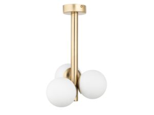 Miniaturka 4 - Plafon Perla Lux 3 z trzema białymi szklanymi kulami i satynowo złotym metalowym korpusem na białym tle