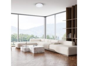 Miniaturka 5 - Biały okrągły plafon Saledira LED w jasnym salonie