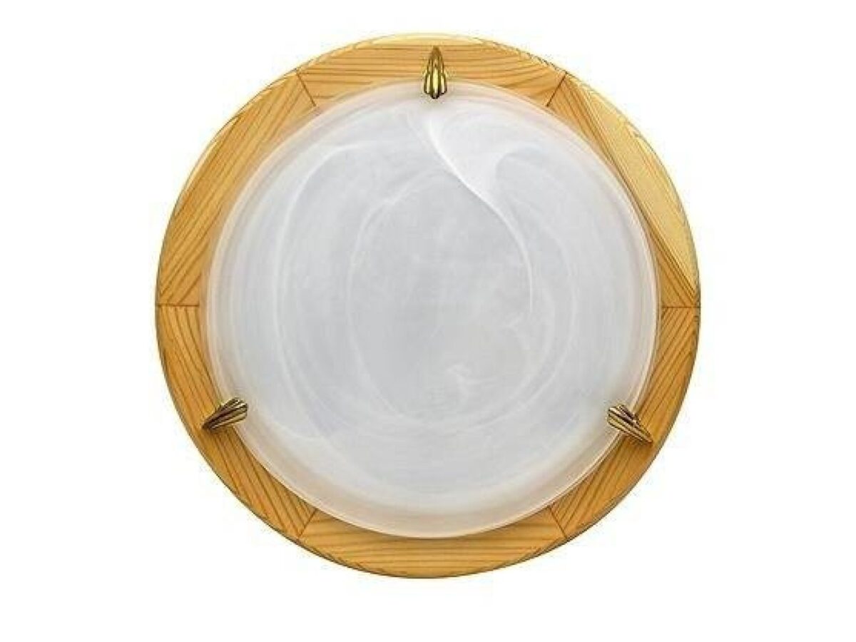 Plafon Saridora 30 cm sosna z mlecznym kloszem E27