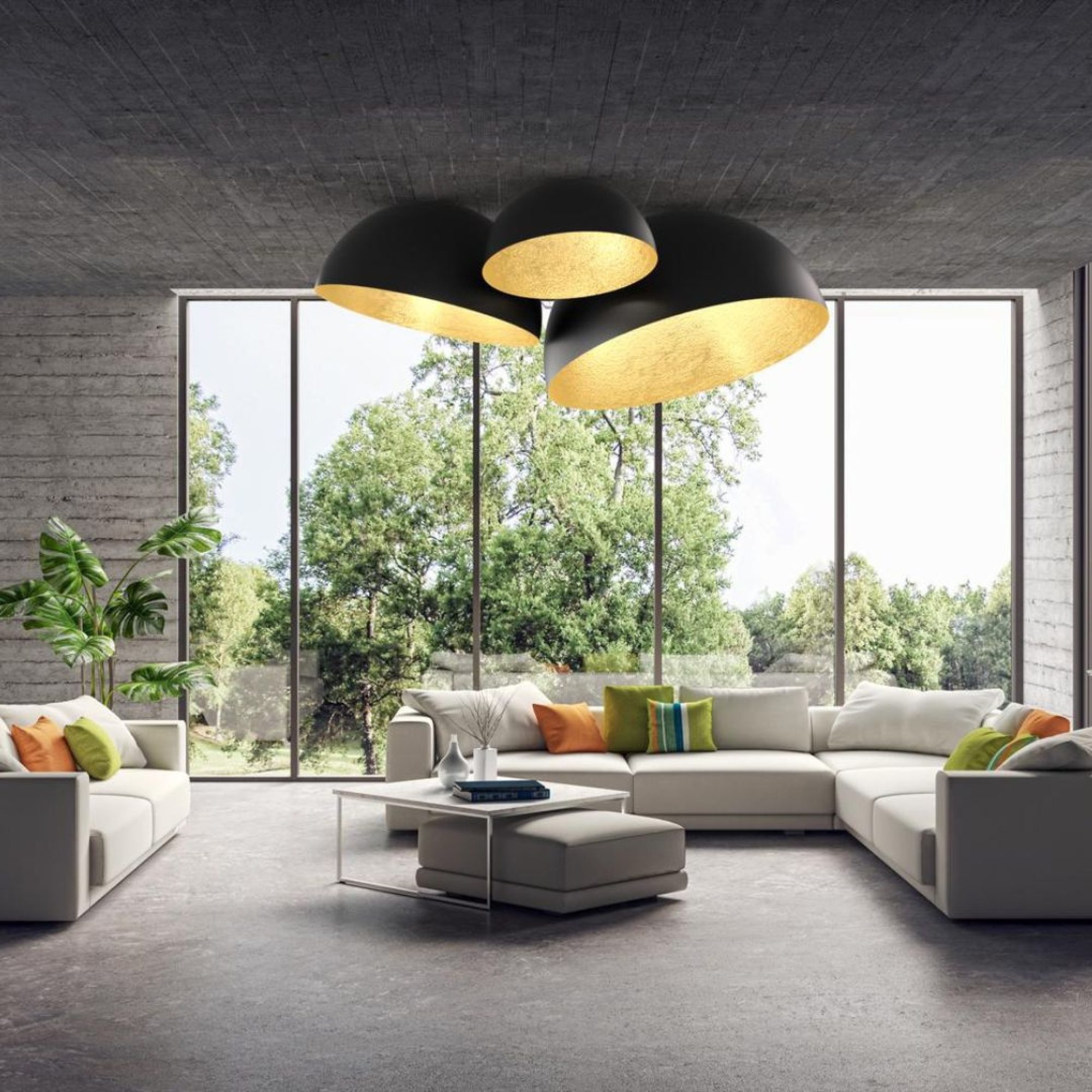 Plafon Sfera 70 czarno-złoty w aranżacji pomieszczenia