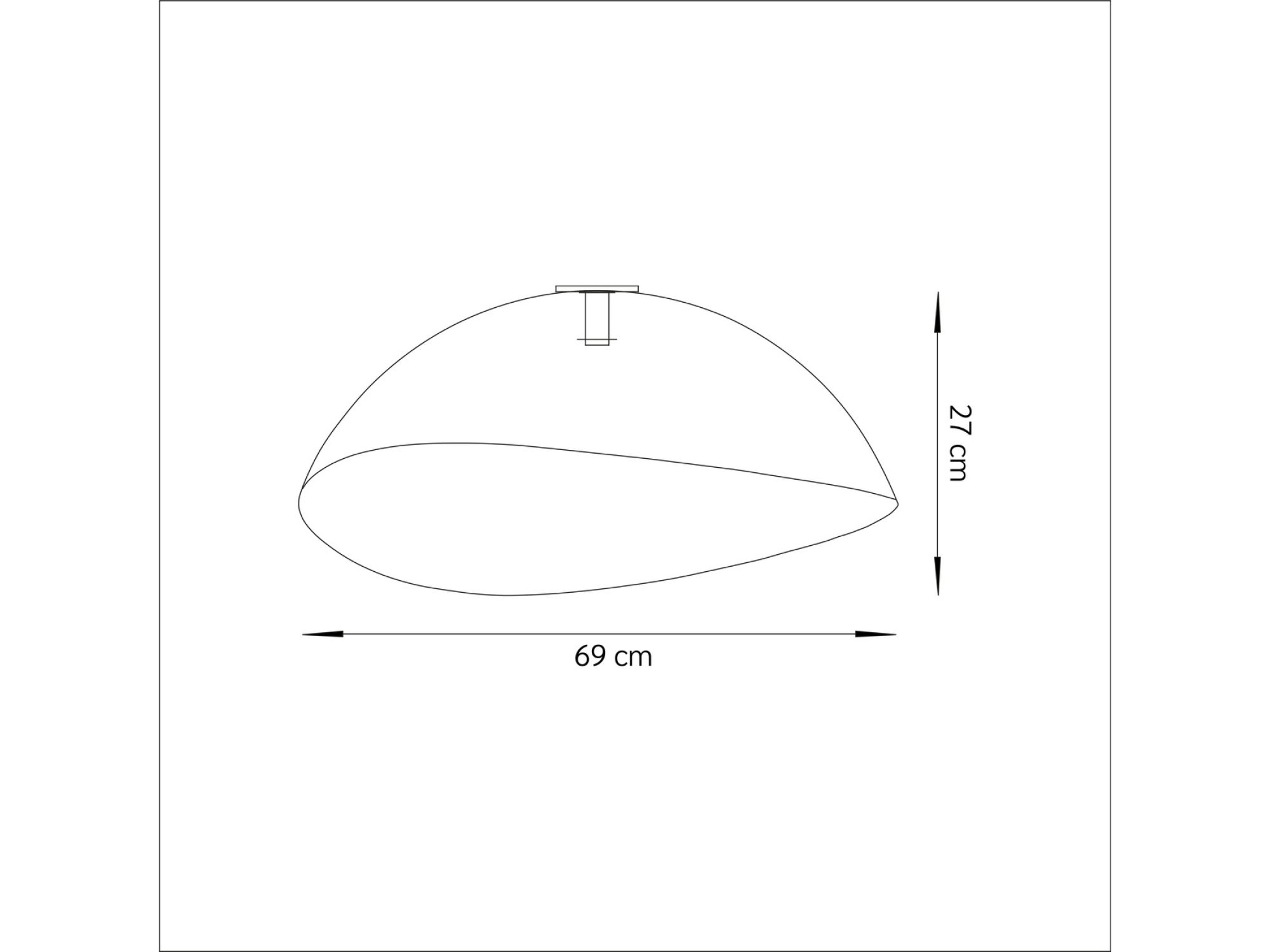 Plafon Solaris L, schemat wymiarowy klosza o szerokości 69 cm i wysokości 27 cm