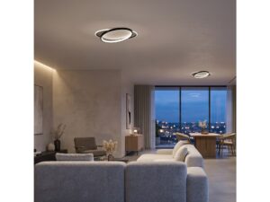 Miniaturka 3 - Czarno-biała lampa ringowa LED w przestronnym salonie