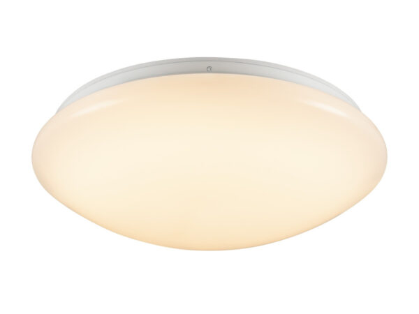 Biały plafon Surface V 390 LED na białym tle, światło ciepłe