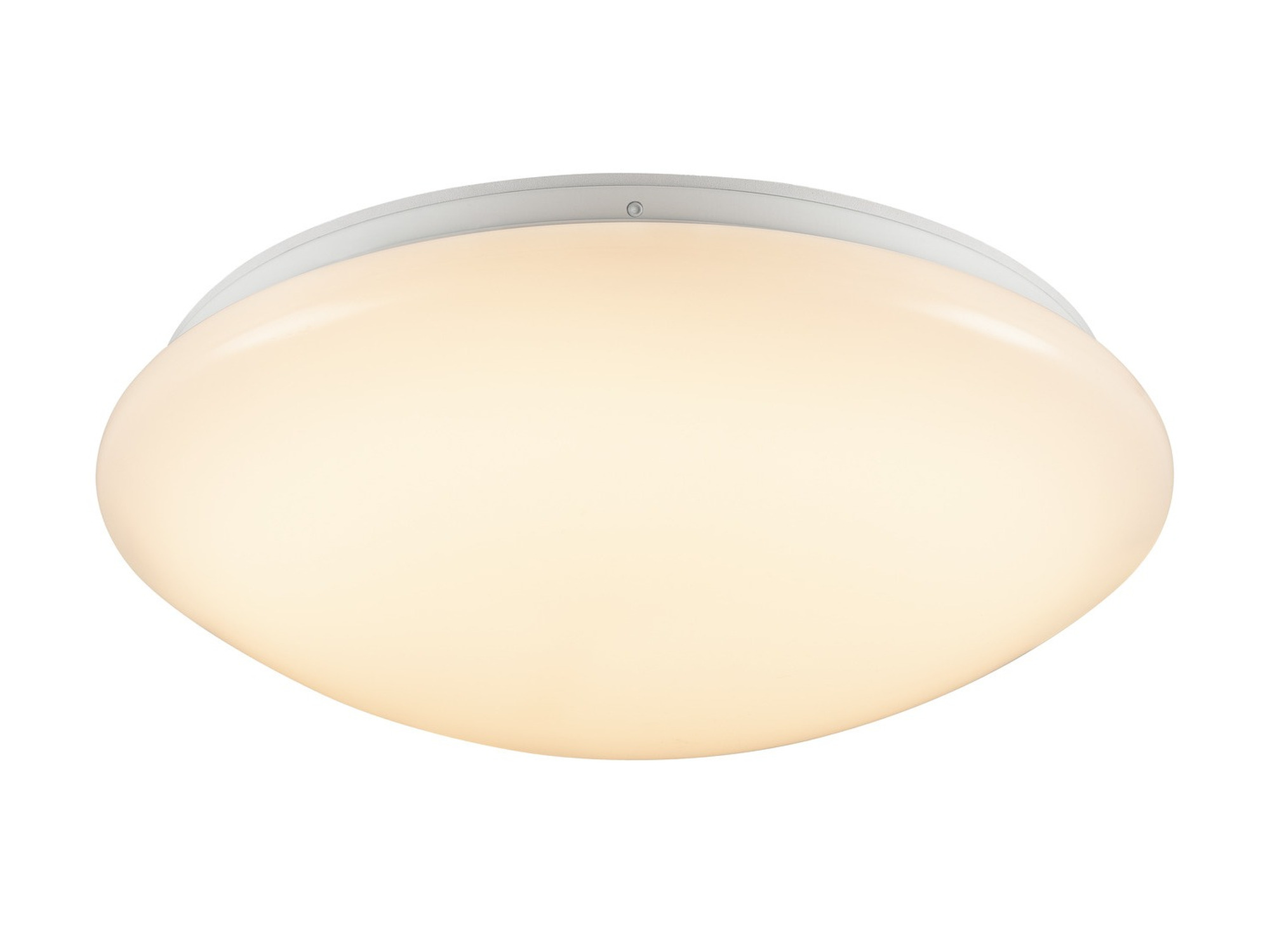 Biały plafon Surface V 390 LED na białym tle, światło ciepłe