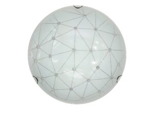 Miniaturka 3 - Plafon Tamavela 30 cm z białym szklanym kloszem zdobionym geometryczną siatką, wersja E27