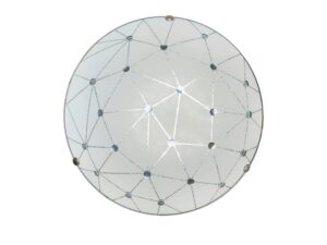 Miniaturka 3 - Plafon LED Tamavela z białym szklanym kloszem w geometryczny wzór i chromowanymi zaczepami