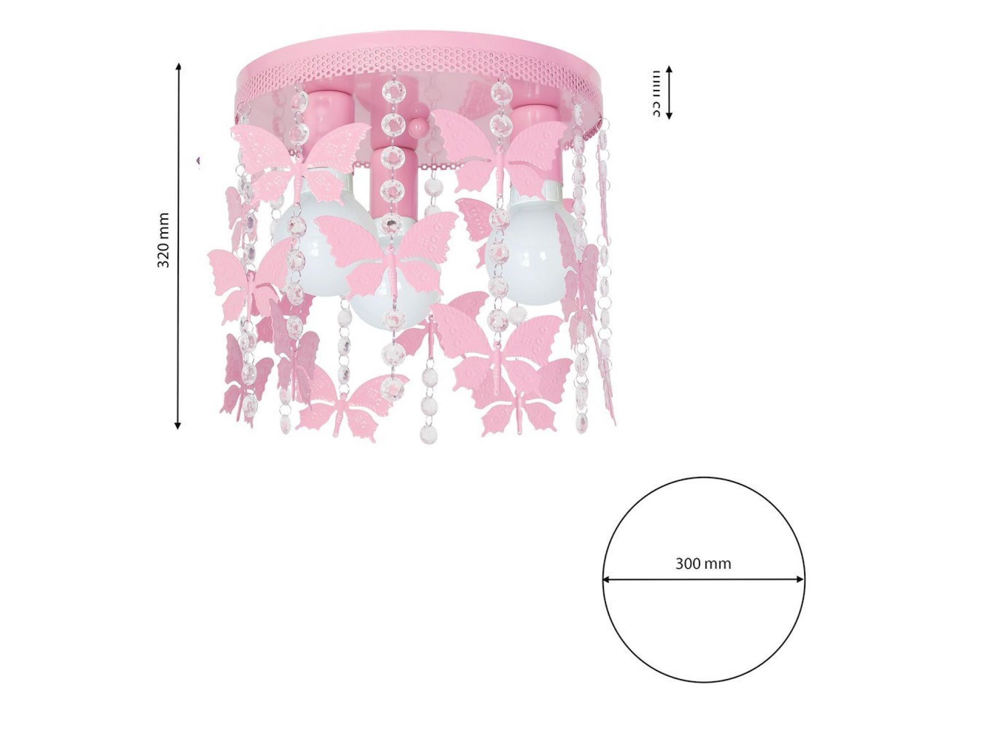 Plafon Terevo różowy – rysunek wymiarowy, średnica 30 cm i wysokość 32 cm