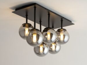 Miniaturka 2 - Plafon Tulia 6 krótki z szarymi kloszami, lampa świecąca na suficie
