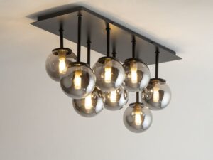 Miniaturka 2 - Plafon Tulia 8 krótki z szarymi kloszami, ujęcie całej lampy