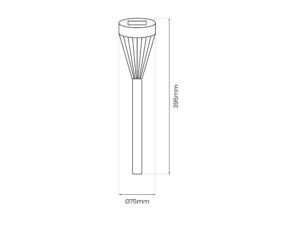 Miniaturka 4 - Schemat wymiarów pochodni solarnej LED 39,5 cm wysokości