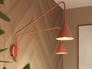 Miniaturka 99 - Podwójny kinkiet z włącznikiem Sorvella 150 cm ochra czerwona na ścianie – zbliżenie