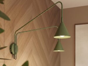 Miniaturka 25 - Podwójny kinkiet z włącznikiem Sorvella 150 cm zielony oliwkowy na ścianie – zbliżenie