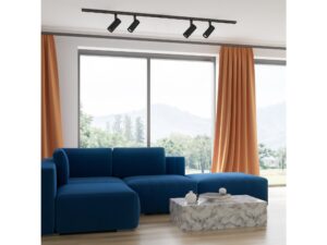 Miniaturka 2 - Reflektory LED na szynie magnetycznej w salonie z granatową sofą