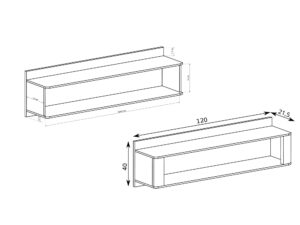 Miniaturka 2 - Półka Nalvio 120 cm, rysunek konstrukcyjny i wymiary głębokości 21,5 cm oraz wysokości 40 cm