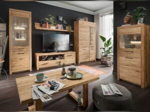 Miniaturka 2 - Półka wisząca Solis II w salonie — aranżacja z witryną i szafką RTV Solis