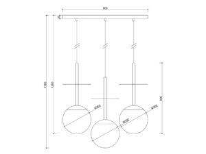 Miniaturka 5 - Rysunek wymiarowy potrójnej lampy wiszącej PLAAT A 3L