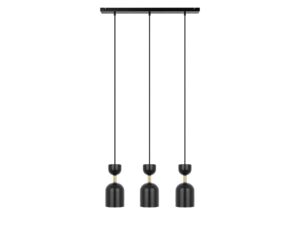 Miniaturka 3 - Lampa wisząca SUPURU 3L czarna z mosiądzem i trzema kloszami