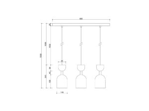 Miniaturka 5 - Rysunek wymiarowy lampy SUPURU 3L wysokość 130 cm i listwa 60 cm
