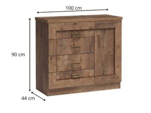 Miniaturka 3 - Komoda Pradella 100 cm Dąb lefkas, zdjęcie z wymiarami 100 × 44 × 90 cm