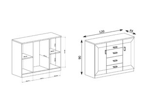 Miniaturka 3 - Komoda Pradella 120 cm Dąb lefkas, schemat wnętrza i półek