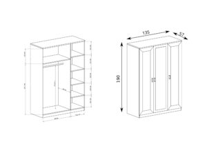 Miniaturka 3 - Szafa Pradella 135 cm, rysunek wnętrza z drążkiem i półkami